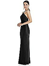 Side View Thumbnail - Black Diamond Halter Bias Maxi Slip Dress with Convertible Straps