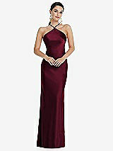 Front View Thumbnail - Cabernet Diamond Halter Bias Maxi Slip Dress with Convertible Straps