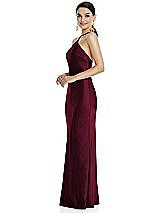 Side View Thumbnail - Cabernet Diamond Halter Bias Maxi Slip Dress with Convertible Straps