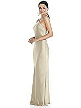 Side View Thumbnail - Champagne Diamond Halter Bias Maxi Slip Dress with Convertible Straps