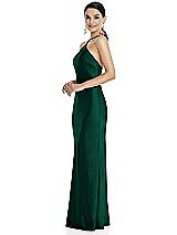 Side View Thumbnail - Hunter Green Diamond Halter Bias Maxi Slip Dress with Convertible Straps