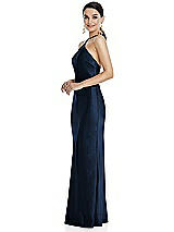 Side View Thumbnail - Midnight Navy Diamond Halter Bias Maxi Slip Dress with Convertible Straps