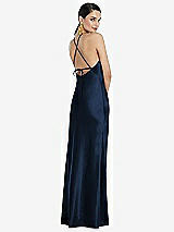 Rear View Thumbnail - Midnight Navy Diamond Halter Bias Maxi Slip Dress with Convertible Straps