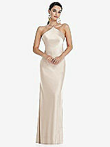 Front View Thumbnail - Oat Diamond Halter Bias Maxi Slip Dress with Convertible Straps