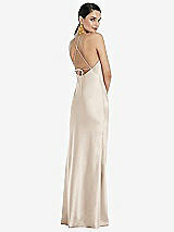 Rear View Thumbnail - Oat Diamond Halter Bias Maxi Slip Dress with Convertible Straps