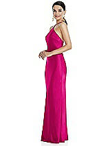 Side View Thumbnail - Think Pink Diamond Halter Bias Maxi Slip Dress with Convertible Straps