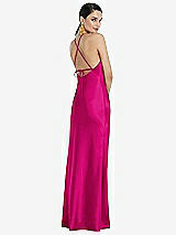 Rear View Thumbnail - Think Pink Diamond Halter Bias Maxi Slip Dress with Convertible Straps