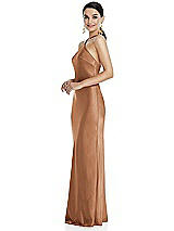 Side View Thumbnail - Toffee Diamond Halter Bias Maxi Slip Dress with Convertible Straps