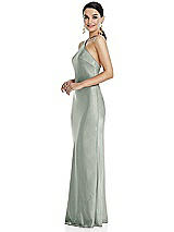 Side View Thumbnail - Willow Green Diamond Halter Bias Maxi Slip Dress with Convertible Straps