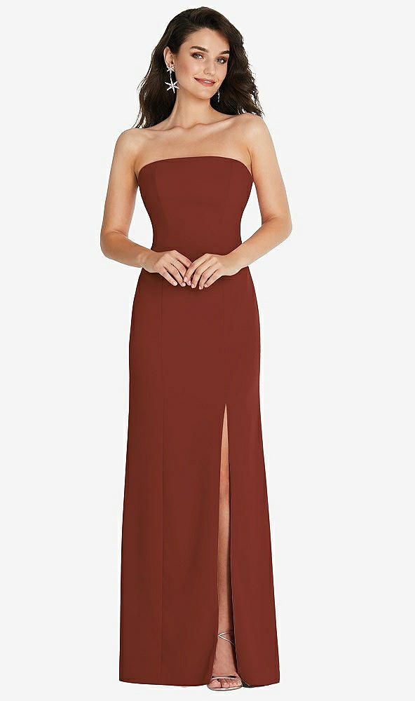 Front View - Auburn Moon Strapless Scoop Back Maxi Dress with Front Slit