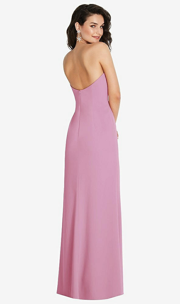 Back View - Powder Pink Strapless Scoop Back Maxi Dress with Front Slit