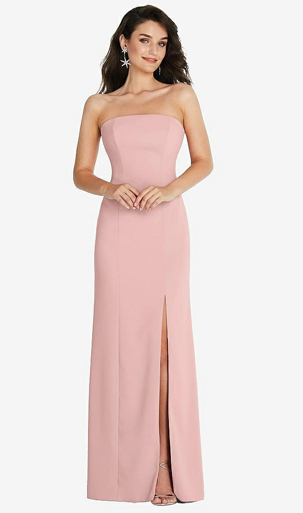 Front View - Rose - PANTONE Rose Quartz Strapless Scoop Back Maxi Dress with Front Slit