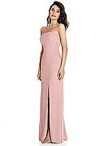 Side View Thumbnail - Rose - PANTONE Rose Quartz Strapless Scoop Back Maxi Dress with Front Slit