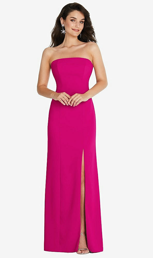 Front View - Think Pink Strapless Scoop Back Maxi Dress with Front Slit