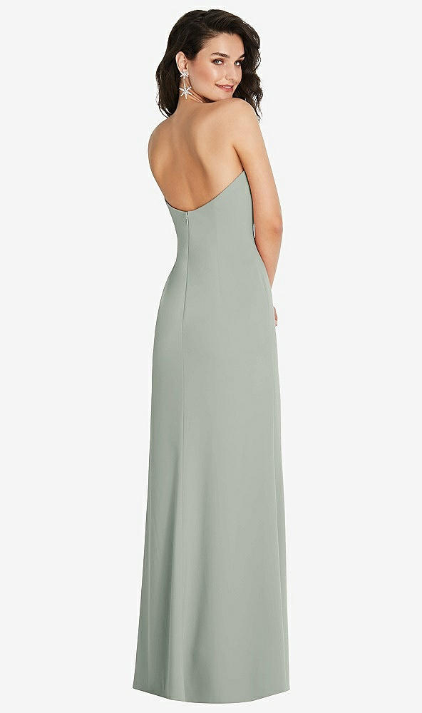 Back View - Willow Green Strapless Scoop Back Maxi Dress with Front Slit