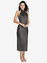 Front View Thumbnail - Caviar Gray Scarf Tie High-Neck Halter Midi Slip Dress