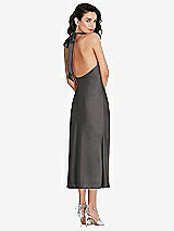 Rear View Thumbnail - Caviar Gray Scarf Tie High-Neck Halter Midi Slip Dress