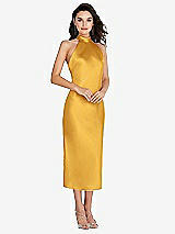 Front View Thumbnail - NYC Yellow Scarf Tie High-Neck Halter Midi Slip Dress