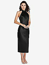 Front View Thumbnail - Black Scarf Tie High-Neck Halter Midi Slip Dress