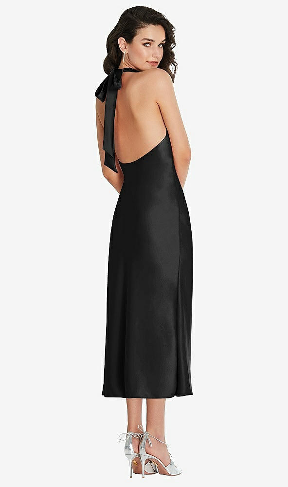 Back View - Black Scarf Tie High-Neck Halter Midi Slip Dress