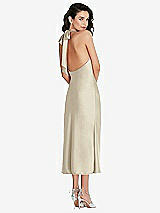 Rear View Thumbnail - Champagne Scarf Tie High-Neck Halter Midi Slip Dress