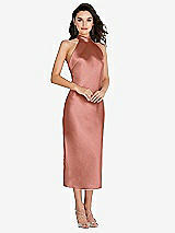 Front View Thumbnail - Desert Rose Scarf Tie High-Neck Halter Midi Slip Dress