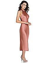 Side View Thumbnail - Desert Rose Scarf Tie High-Neck Halter Midi Slip Dress