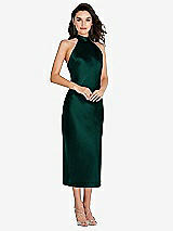 Front View Thumbnail - Evergreen Scarf Tie High-Neck Halter Midi Slip Dress