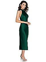 Side View Thumbnail - Hunter Green Scarf Tie High-Neck Halter Midi Slip Dress