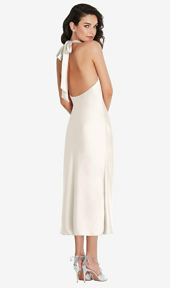 Back View - Ivory Scarf Tie High-Neck Halter Midi Slip Dress