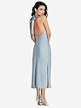 Rear View Thumbnail - Mist Scarf Tie High-Neck Halter Midi Slip Dress