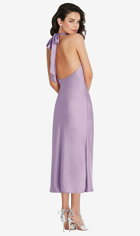 Back View - Pale Purple Scarf Tie High-Neck Halter Midi Slip Dress