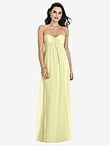 Front View Thumbnail - Butter Yellow Twist Shirred Strapless Empire Waist Gown with Optional Straps