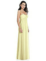 Side View Thumbnail - Butter Yellow Twist Shirred Strapless Empire Waist Gown with Optional Straps