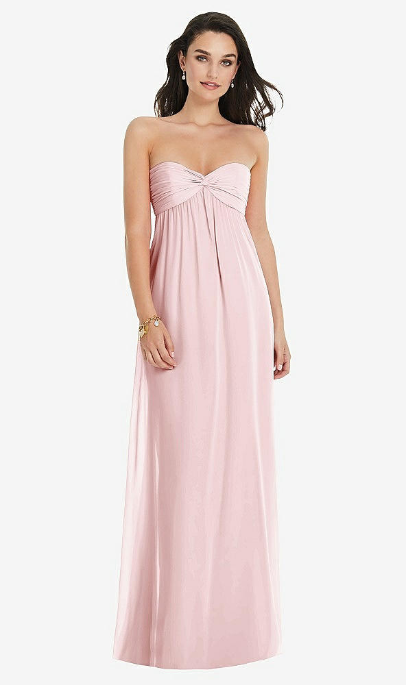 Front View - Ballet Pink Twist Shirred Strapless Empire Waist Gown with Optional Straps