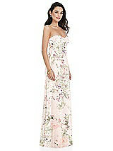 Side View Thumbnail - Blush Garden Twist Shirred Strapless Empire Waist Gown with Optional Straps