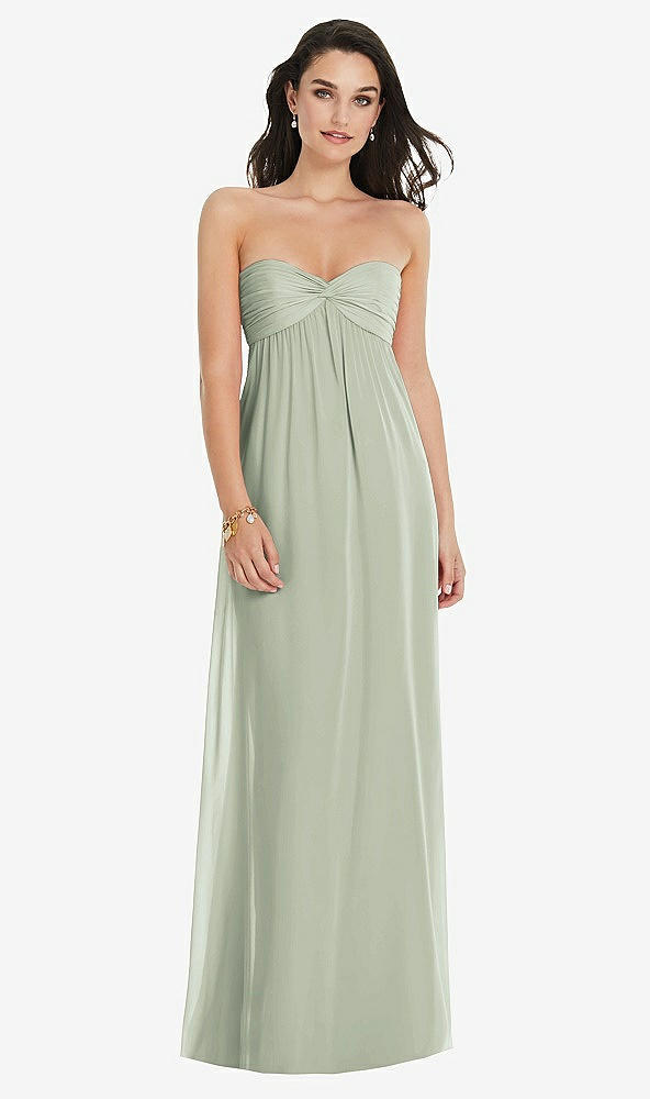 Front View - Celadon Twist Shirred Strapless Empire Waist Gown with Optional Straps