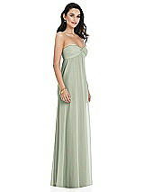 Side View Thumbnail - Celadon Twist Shirred Strapless Empire Waist Gown with Optional Straps