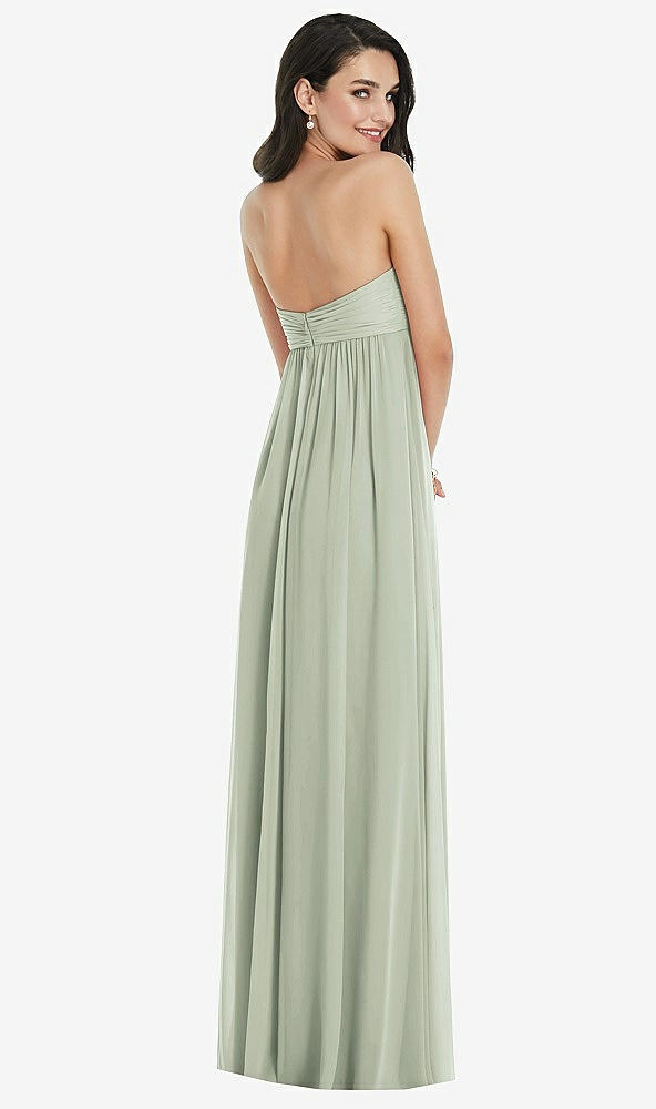 Back View - Celadon Twist Shirred Strapless Empire Waist Gown with Optional Straps