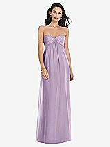 Front View Thumbnail - Pale Purple Twist Shirred Strapless Empire Waist Gown with Optional Straps