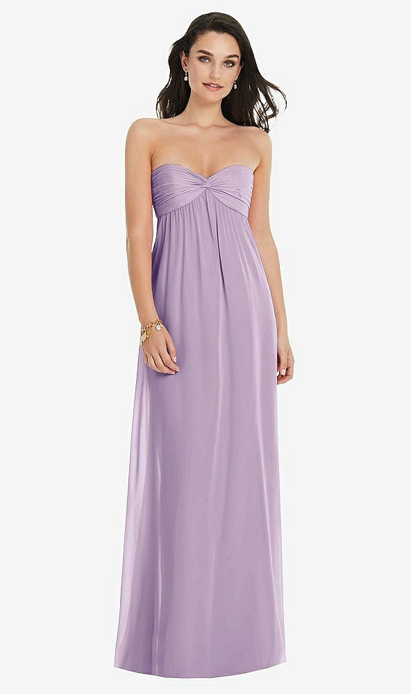 Front View - Pale Purple Twist Shirred Strapless Empire Waist Gown with Optional Straps