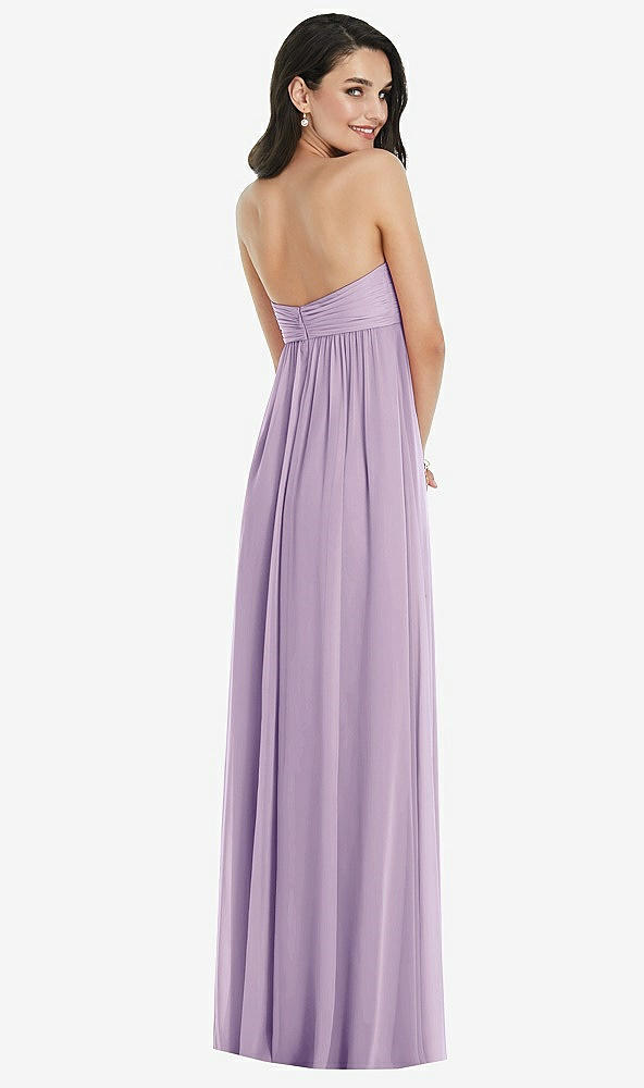 Back View - Pale Purple Twist Shirred Strapless Empire Waist Gown with Optional Straps