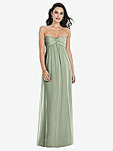 Front View Thumbnail - Sage Twist Shirred Strapless Empire Waist Gown with Optional Straps