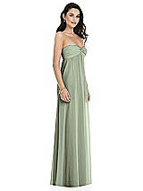 Side View Thumbnail - Sage Twist Shirred Strapless Empire Waist Gown with Optional Straps