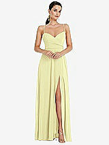 Front View Thumbnail - Butter Yellow Adjustable Strap Wrap Bodice Maxi Dress with Front Slit 