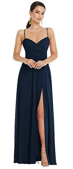 Adjustable Strap Wrap Bodice Maxi Dress with Front Slit 