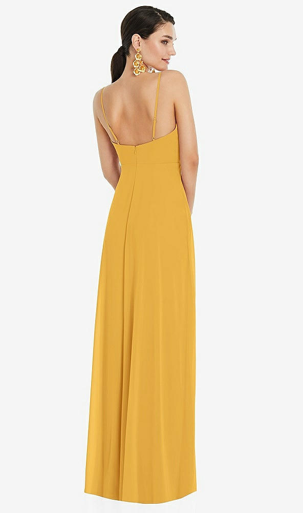 Back View - NYC Yellow Adjustable Strap Wrap Bodice Maxi Dress with Front Slit 