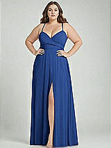 Alt View 1 Thumbnail - Classic Blue Adjustable Strap Wrap Bodice Maxi Dress with Front Slit 