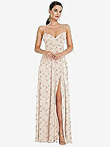 Front View Thumbnail - Coquette Floral Print Adjustable Strap Wrap Bodice Maxi Dress with Front Slit 