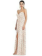 Side View Thumbnail - Coquette Floral Print Adjustable Strap Wrap Bodice Maxi Dress with Front Slit 